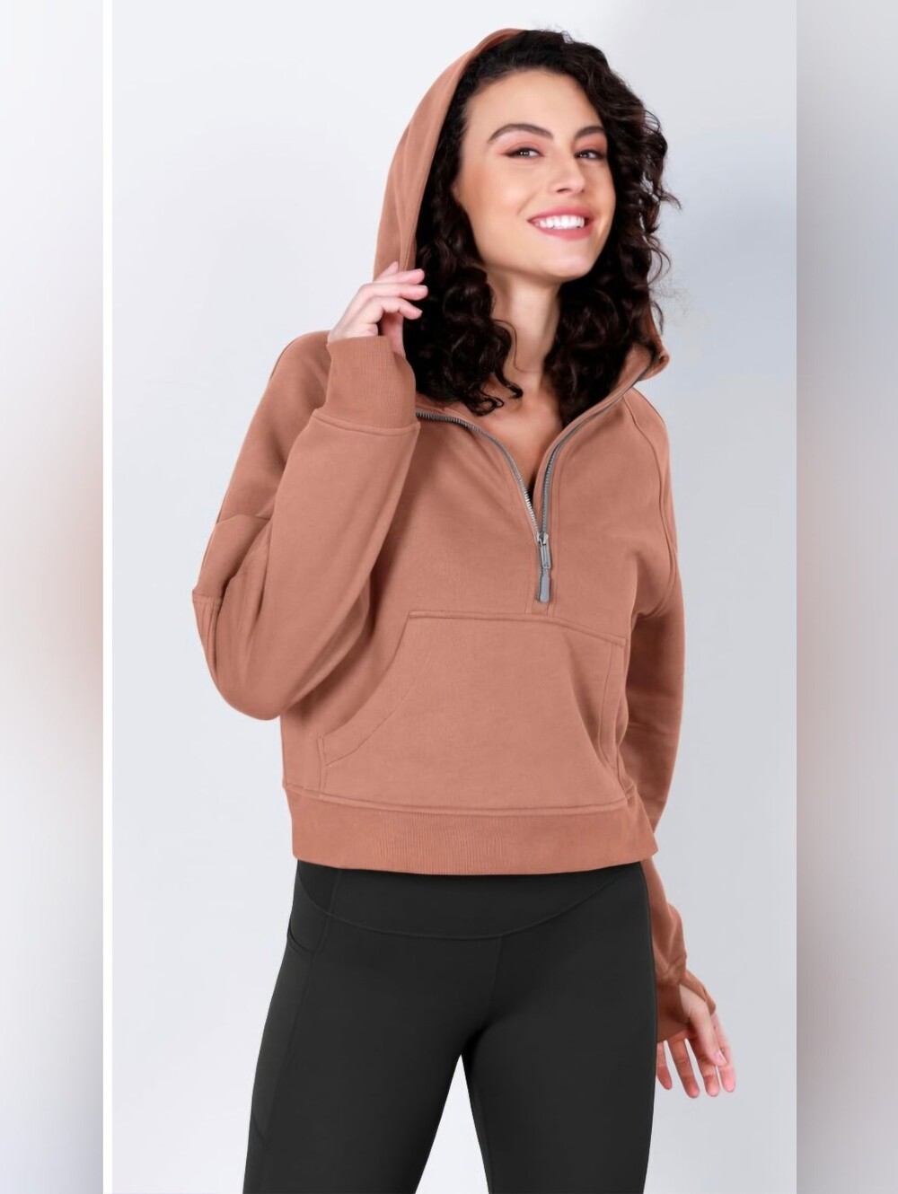 ODODOS Women's Fleece Lined Half-Zip Oversized Cropped Hoodie Rust Size Medium